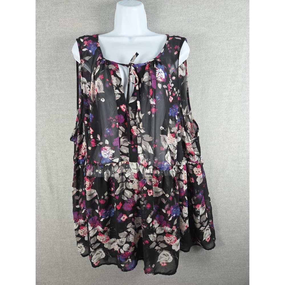 Torrid Gauzy Sheer Babydoll Blouse 4X Black Floral Peplum Top Witchy‎ Whimsigoth